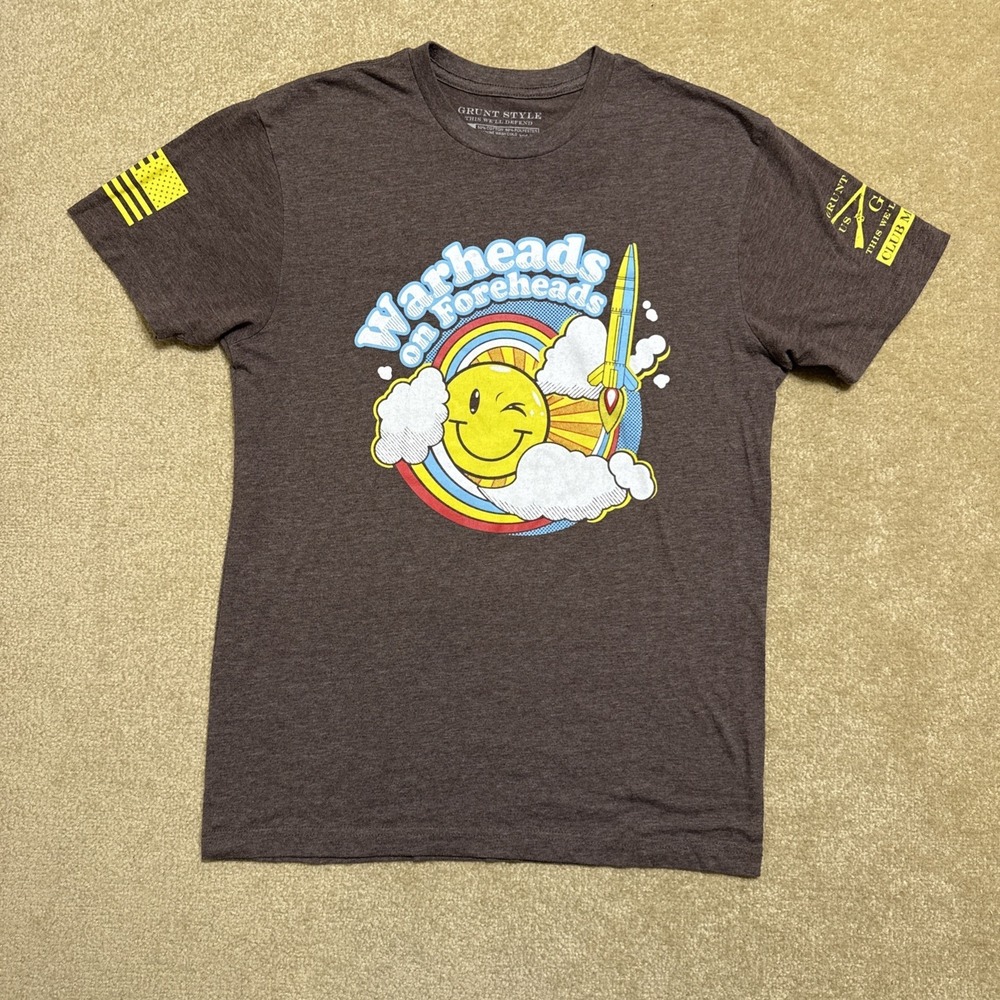 Grunt Style Brown T Shirt Men's Small S Warheads on Foreheads Club Graphic